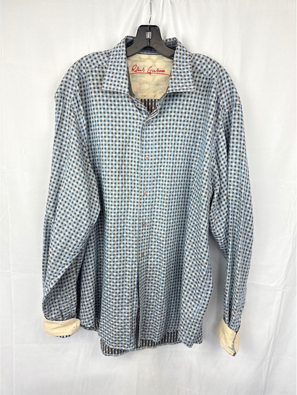 Robert Graham Men's 2XLT Blue and Brown Check Cotton Shirt